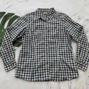 LL Bean Womens Button Up Shirt Size S Blue Cream Check Plaid Long Sleeve